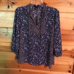 Chaps Blue Print Sheer Top